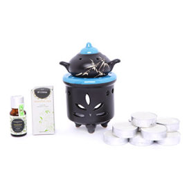 Combo Đèn Xông Hình Ấm + Tinh Dầu Sả Chanh Milaganics + Hộp Nến Tealight 10 Viên