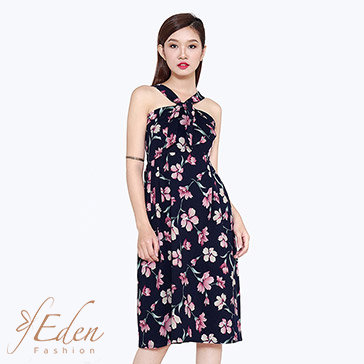 Đầm Vintage Xếp Ly Hoa Thời Trang Eden