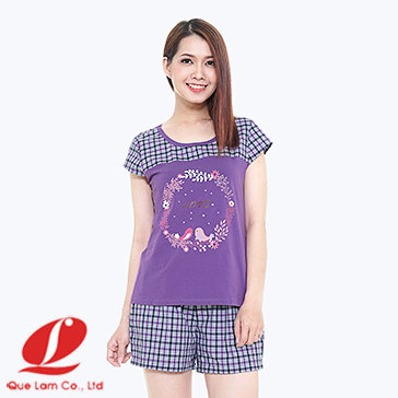 Bộ Ngắn Cổ Tròn Phối Caro