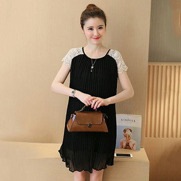 Đầm Dập Ly Phối Ren Tay Donna