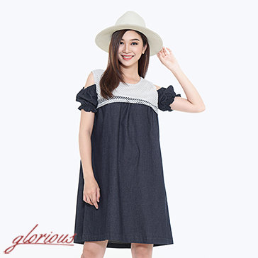 Đầm Denim Phối Ren Oversize