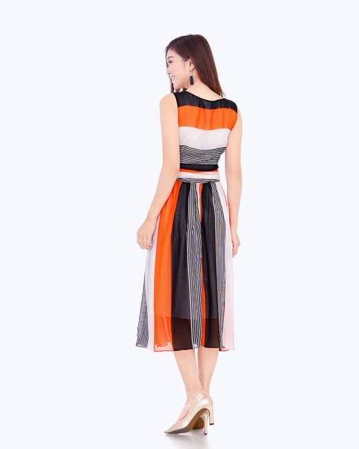 Đầm Maxi Phối Màu Thời Trang Hàn Quốc Cao Cấp
