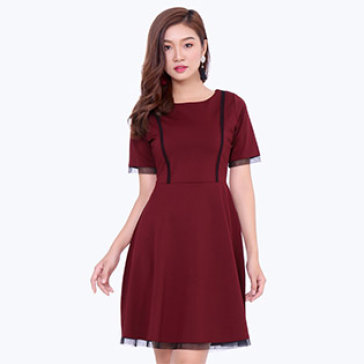 Đầm Xòe Phối Lưới Trẻ Trung Style Hàn Quốc