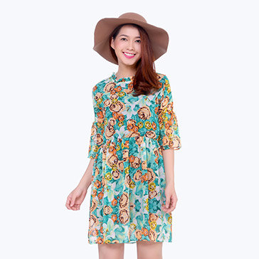 Đầm Hoa Tay Loe