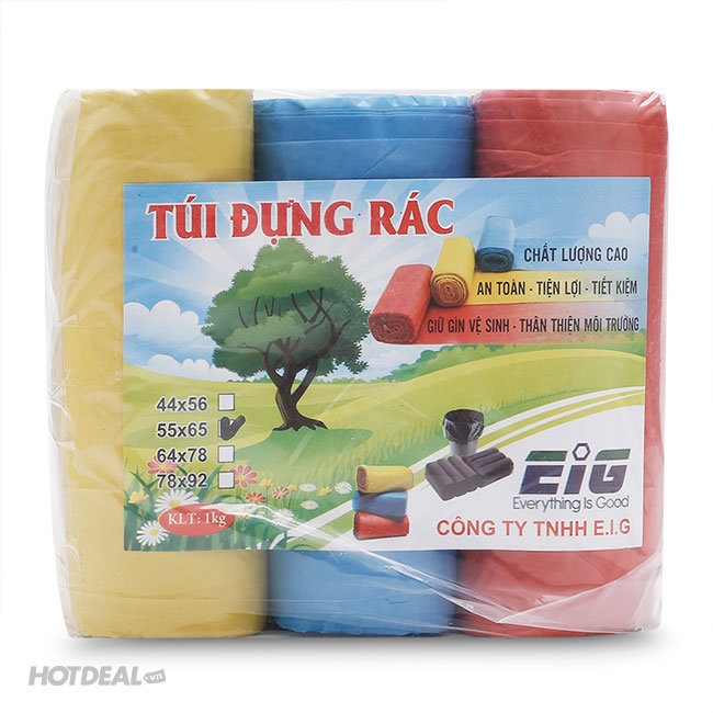 Combo 6 Cuộn Túi Rác Màu Eig Tự Phân Hủy (Loại Trung 55X65 CM)