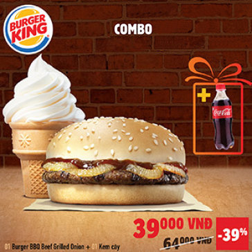 Burger King Nổi Tiếng Từ Mỹ - Set BBQ Burger + Kem Ốc Quế & Thức...