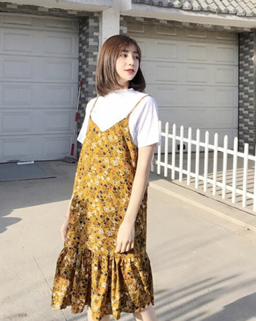 Set Yếm Hoa + Áo Siêu Hot Bông Màu Vàng