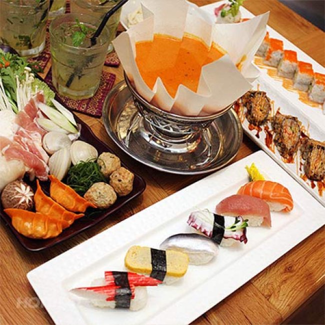 Buffet Trưa & Tối Sushi & Lẩu Giấy Nhật Bản + Nước Ngọt Không...