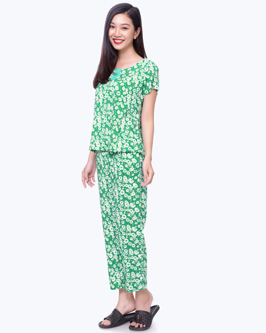 Bộ Dài Rayon Hoa Cổ Tròn – TH Quế Lâm 