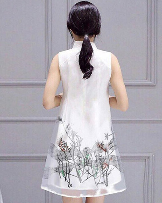 Đầm Cổ Tàu In Họa Tiết Phong Cảnh