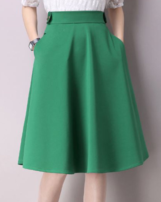 Chân váy midi dáng xòe màu xanh CV05-03 | Thời trang công sở K&K Fashion