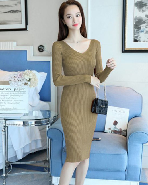 Mới) Mã A2822 Giá 1380K: Váy Đầm Liền Thân Nữ Chtdng Dáng Ôm Body Gợi Cảm  Sexy Tay Phồng Hàng Mùa Xuân Thu Đông Cổ Chữ V Thời Trang Nữ Chất Liệu