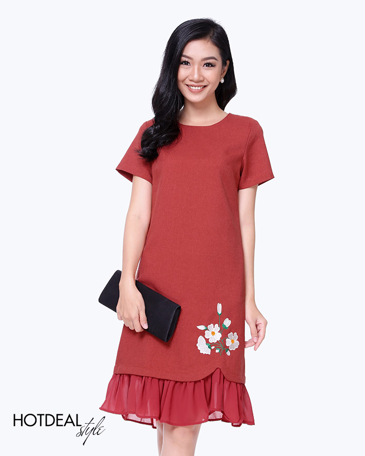 Đầm chữ A cổ V phối bèo nhún KK105-31 | Thời trang công sở K&K Fashion