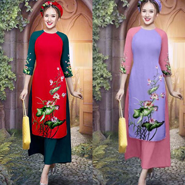 Set Áo Dài Cách Tân Hoa 3D & Quần Collotes (Kèm Mấn)