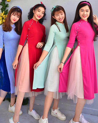Set Áo Dài Cách Tân + Váy Ren Xòe (Kèm Băng Đô)