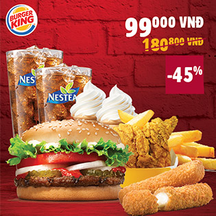 Hệ Thống Burger King Khuyến Mãi Sốc Combo 2 Người Tự Chọn Cực Ngon – Duy nhất Tại Hotdeal
