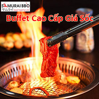 Buffet Trưa Gần 70 Món BBQ, Hải Sản, Sushi & Lẩu Bò Mỹ Tại Samurai BBQ - Tặng Buffet Kem
