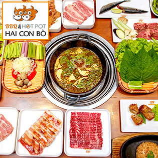 Hệ Thống 03 CN Hai Con Bò - Combo 07 Món Bò Mỹ Nướng Cho 02 Người, Tặng Kem Fanny