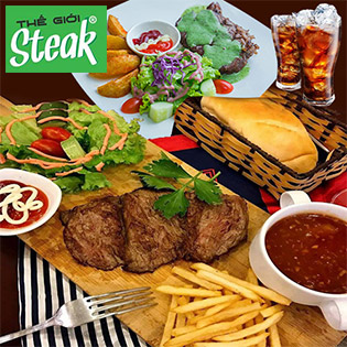 Combo Steak Pháp Giá Việt + Khoai Tây Chiên, Salad, Nước Ngọt Cho 02 Người Tại Thế Giới Steak