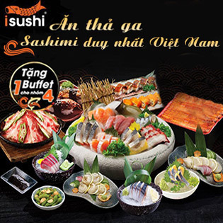 Deal Bom Tấn - Hệ Thống iSushi - Buffet 100 Món Ăn Thả Ga Sashimi, Lẩu, Nướng, Sushi - Đã Bao Gồm VAT