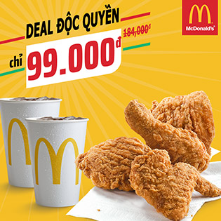 McDonald's Combo 4 Miếng Gà Rán Big Size + 2 Cocacola Chuẩn Vị Ngon Lừng Danh Thế Giới