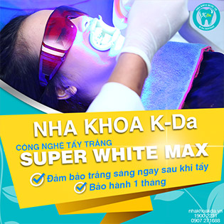 Hệ Thống Nha Khoa Quốc Tế K-Da - Tẩy Trắng Răng Super White Max Không Đau, Không Ê Buốt (Đã Bao Gồm Cạo Vôi, Đánh Bóng) - Đảm Bảo Trắng Sáng & Bảo Hành 01 Tháng