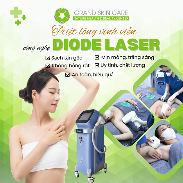 Grand Skin Care - Triệt Lông Diode Laser - 15 Lần + Bảo Hành 5 Năm