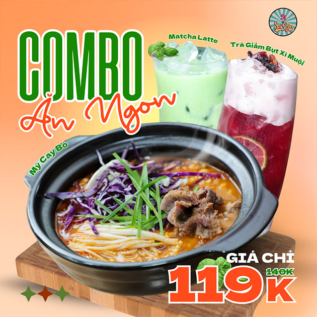 51 Sài Gòn - Combo Mì Cay Bò + Matcha Latte/ Trà Giấm Bụt Xí Muội
