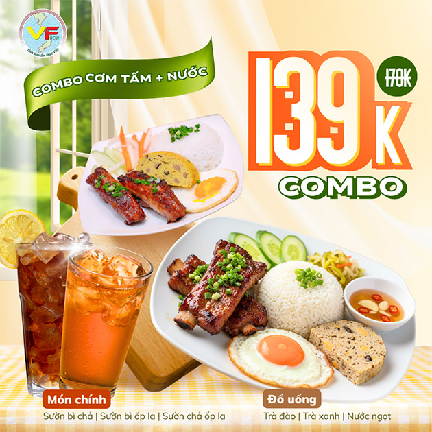 Cơm Tấm @ 2 Sài Gòn - Combo Cơm Tấm + Trà Đào Cho 2 Người