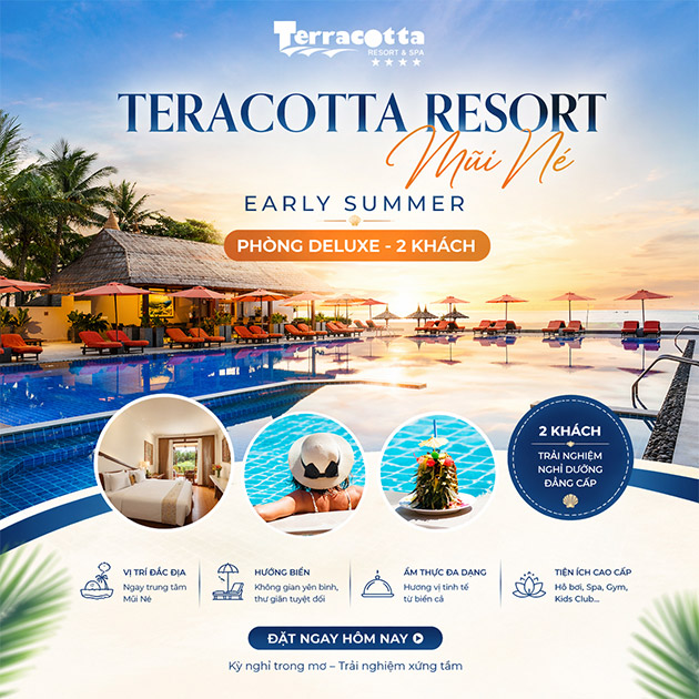 Terracotta Resort Mũi Né 4* - Early Summer - P. Deluxe 2N1Đ - Ăn Sáng