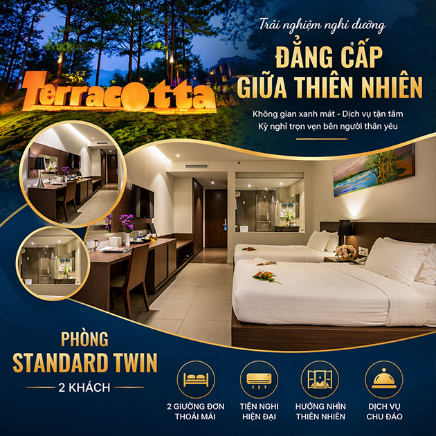 Terracotta Resort Đà Lạt 4* -  2N1Đ P.Standard Twin - Ăn Sáng - 2 Khách