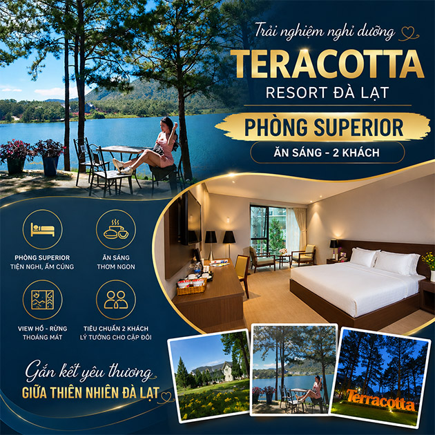 Terracotta Resort Đà Lạt 4* - P. Superior 3N2Đ - Early Summer