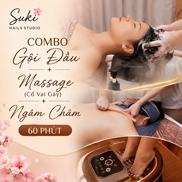 Suki Nails Studio - Gội Đầu + Massage Cổ Vai Gáy + Ngâm Châm 60P