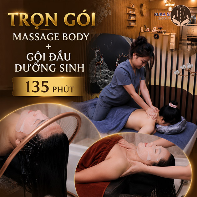 Ruka Spa - Trọn Gói Massage Body + Gội Đầu Dưỡng Sinh 135’