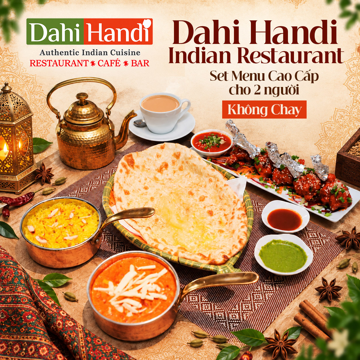 Dahi Handi Indian Restaurant - Set Menu Cao Cấp Cho 2 Người