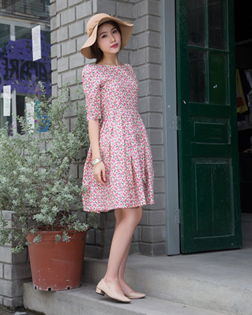 Váy hoa nhí cổ vuông tay lỡ,Đầm vintage thời trang Hàn Quốc công sở dạ hội  dự tiệc event ulzzang