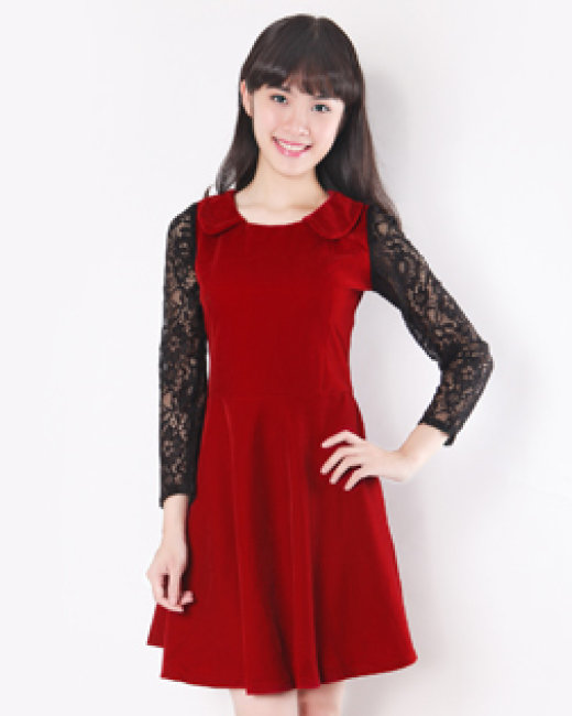 Đầm nhung đỏ cổ yếm Big size 65kg( ko kèm nịch) - Quần Áo Xưởng May ANN