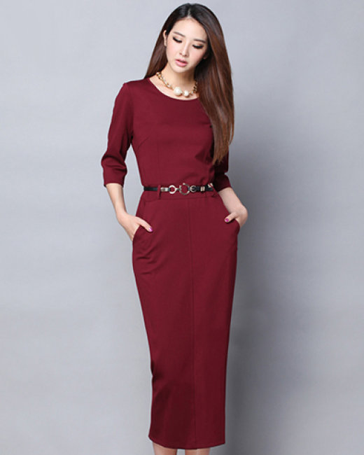 Đầm ren ôm váy đầm nữ cao cấp cổ tròn tay dài màu đỏ đô đi dự tiệc công sở  dạo phố | Shopee Việt Nam