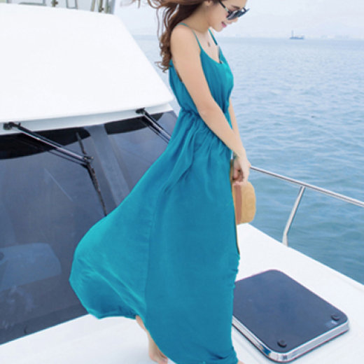 Đầm Maxi 2 Dây Màu Xanh Biển