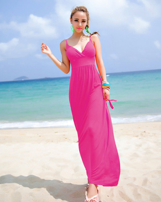 Đầm Maxi Dạo Biển Color Màu Hồng