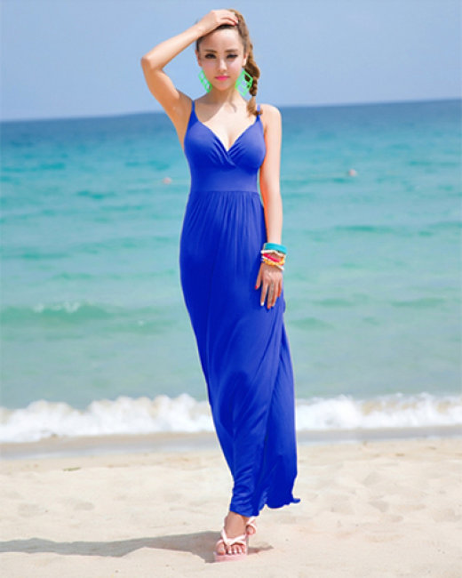 Đầm Maxi Dạo Biển Color Màu Xanh Biển