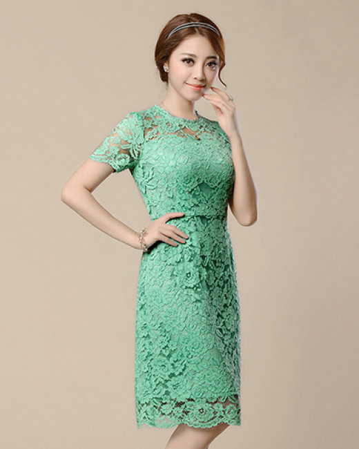 Đầm ren xanh cây cổ sen DL553  hongvicfashion