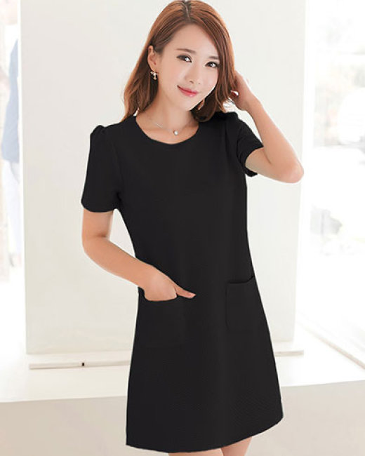 Đầm đen suông sát nách phối nút KK109-18 | Thời trang công sở K&K Fashion