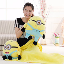 Bộ Chăn Gối Thú Bông Thú Bông Minion 3 Trong 1 Vải Bông Tuyết Siêu Mềm( Chọn 1 Trong 3 Mẫu)