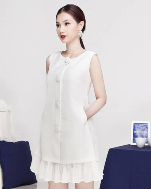 Đầm suông trắng đuôi cá dáng dài HL26-21 | Thời trang công sở K&K Fashion